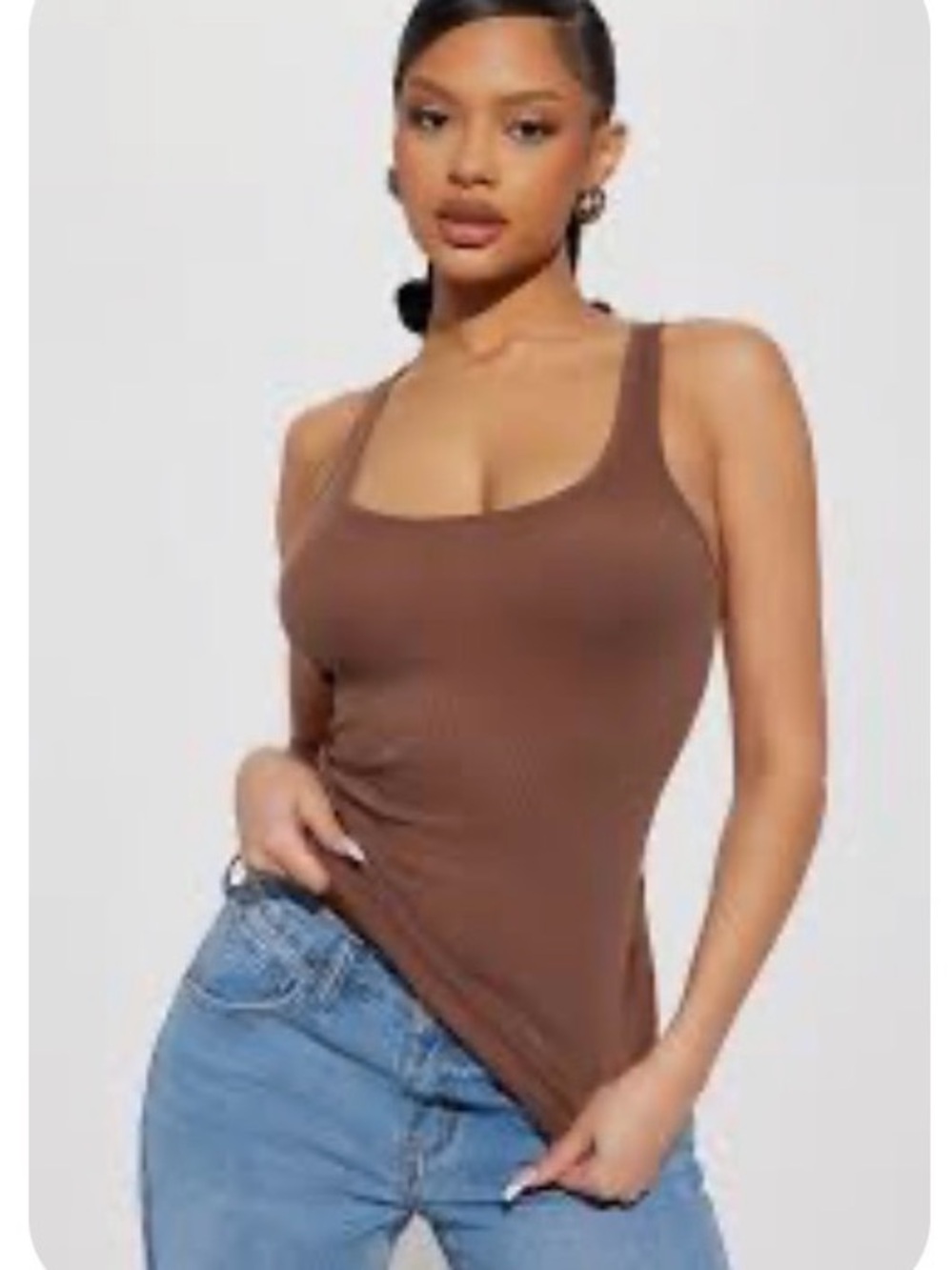 Fashion Nova Ribbed Scoop Neck Tank Top in Brown